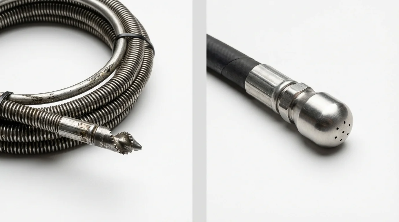 Drain snake cable and hydro jetting nozzle used for drain cleaning in Mazomanie, WI