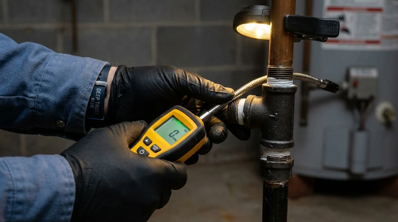 Gas leak detection with electronic sniffer by Johns Plumbing LLC in Mazomanie
